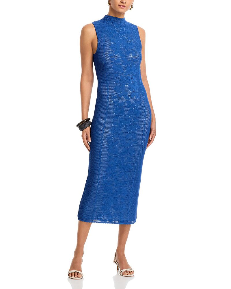 アクア レディース トップス ワンピース ミディ レース AQUA Placed Crochet Midi Dress - Exclusive Navy ネイビー