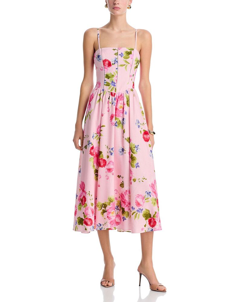 アクア レディース トップス ワンピース フラワー柄 ミディ フラワー AQUA Floral Drop Waist Midi Dress - Exclusive White/Pink ホワイト