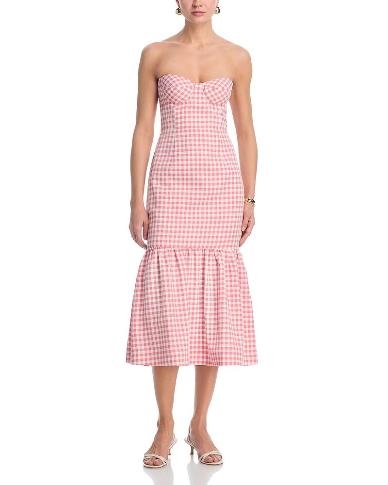 アクア レディース トップス ワンピース ギンガムチェック ストラップレス ギンガム AQUA Gingham Strapless Dress - Exclusive Rose/White ホワイト 20,506円