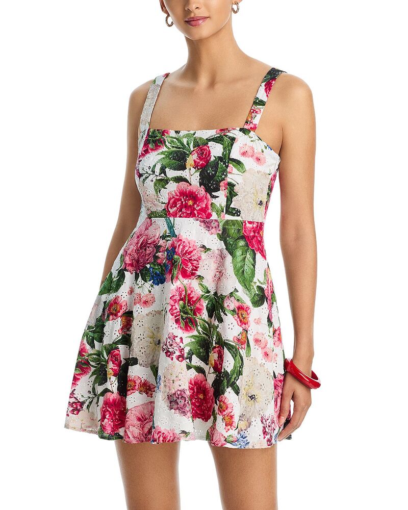 アクア レディース トップス ワンピース フラワー柄 ミニ フラワー AQUA Floral Eyelet Mini Dress - Exclusive Multi マルチカラー｜ReVida 店