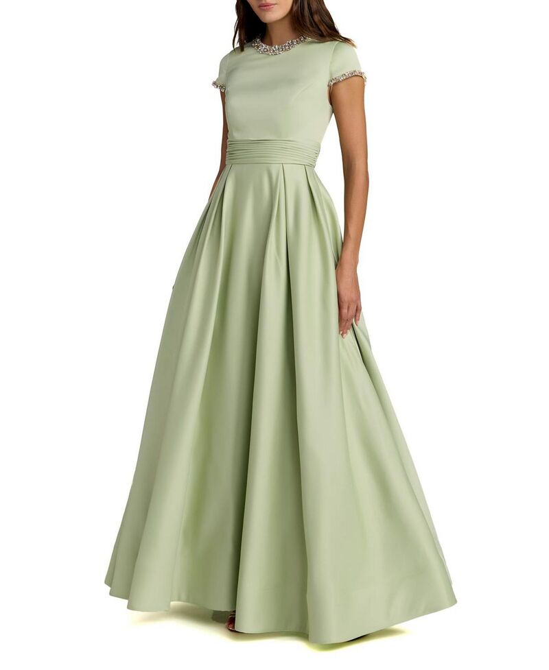マックダガル レディース トップス ワンピース サテン キャップ Mac Duggal Embellished Satin Cap Sleeve Ball Gown Sage セージ