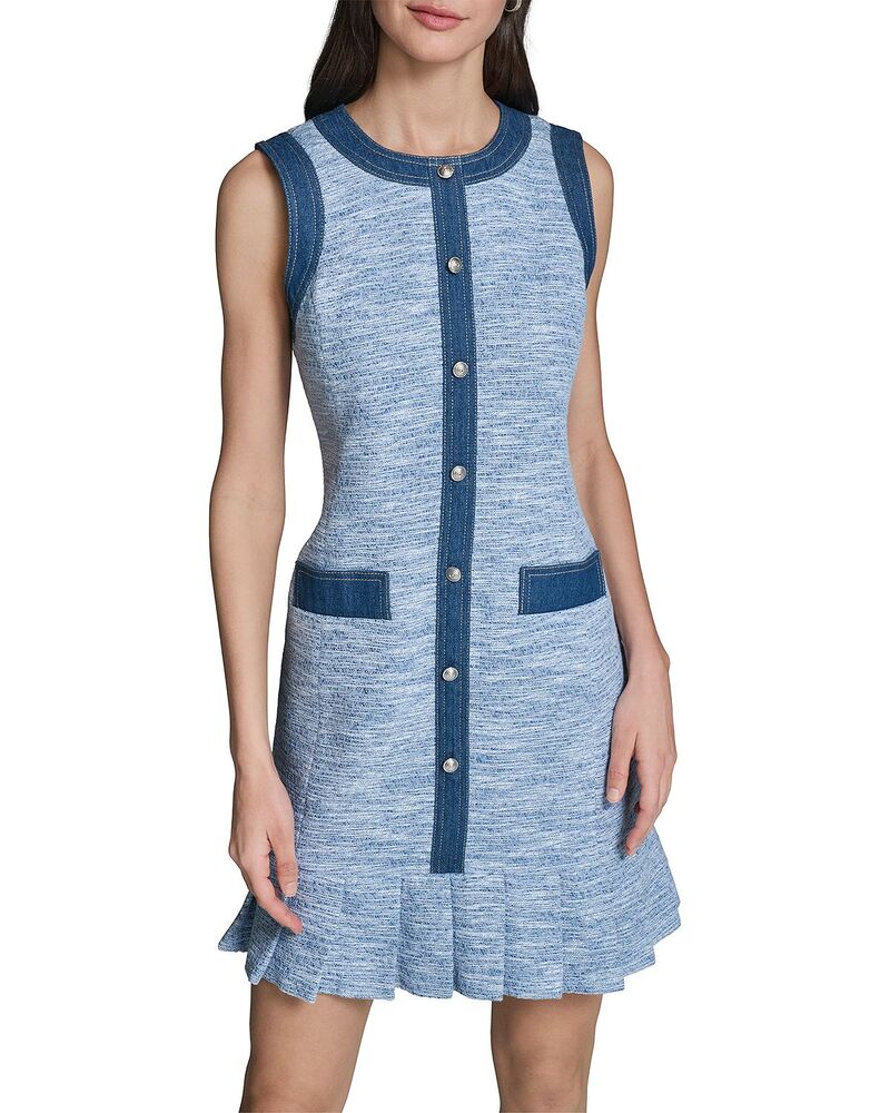 長い巻き毛 ラガーフェルド レディース トップス 衣装 ツィード ジーンズ KARLAGERFELD PARIS Denim Tweedress Light Blue Multi 青み