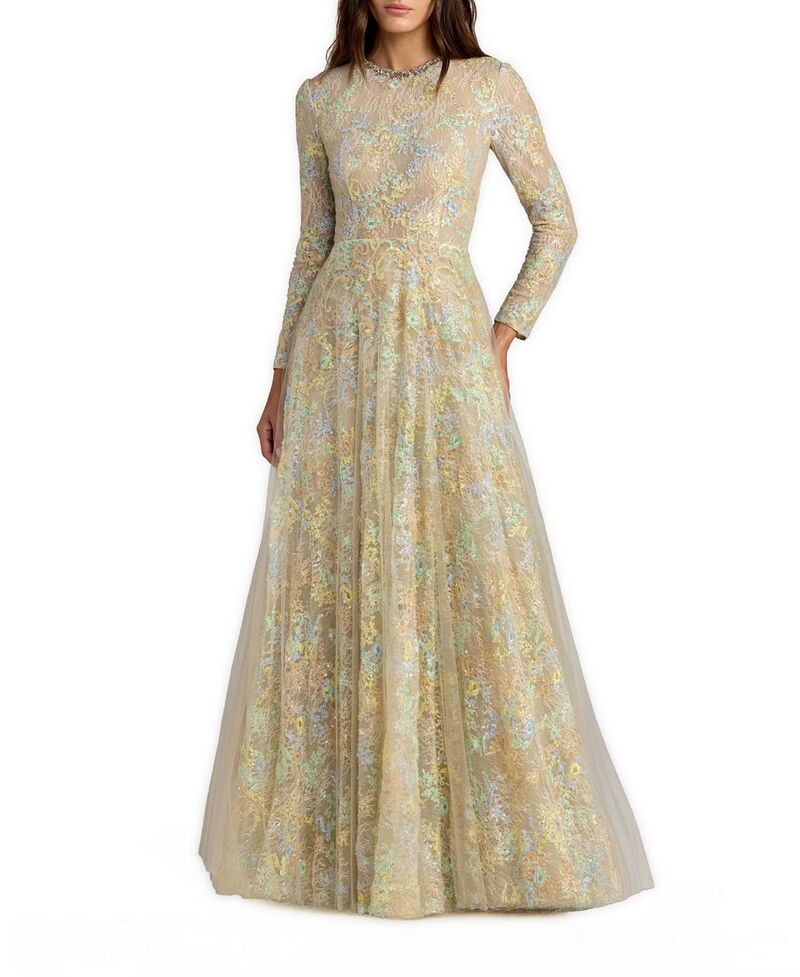 マックダガル レディース トップス ワンピース A ライン レース Mac Duggalong Sleevembellished Lace A-Line Gownude Multi マルチカラー