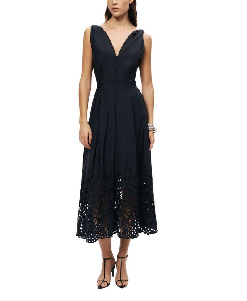 ノクチューン レディース トップス ワンピース ミディ ノースリーブ 刺繍 NOCTURNE Sleeveless Embroidered Midi Dress Black ブラック