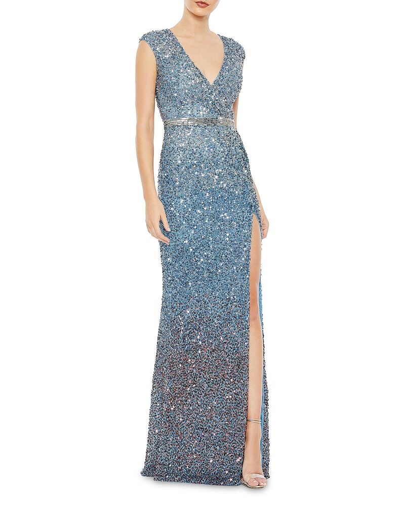 マックダガル レディース アンダー御召しもの ナイト爵御召しもの スパンコール 旗がしら Mac Duggal Cap Sleeve Sequin Gown Blue Ombre 青碧