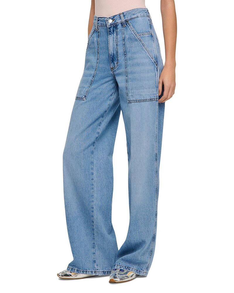サンドロ レディース ボトムス デニムパンツ ストレート ジーンズ Sandro Fade Wide Straight Leg Jeans Jean Blue Jean ブルー｜ReVida 店