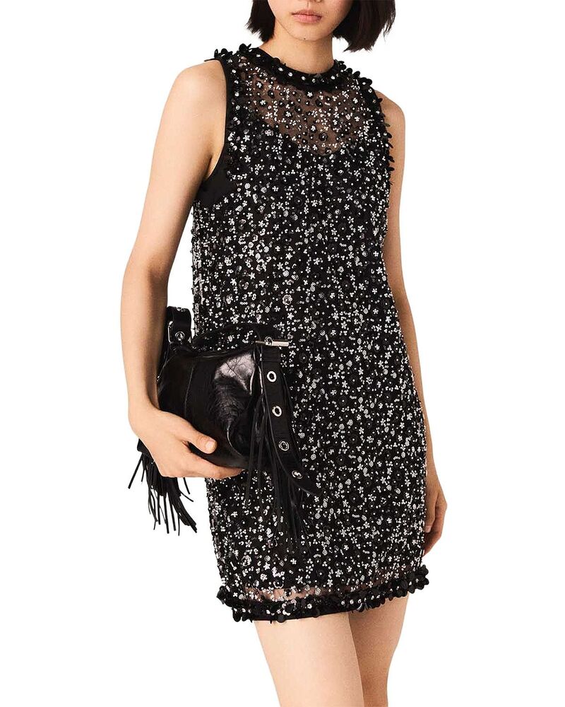 マージュ レディース トップス ワンピース フラワー柄 スパンコール 刺繍 フラワー Maje Floral Sequinned Embroideredress Black ブラック