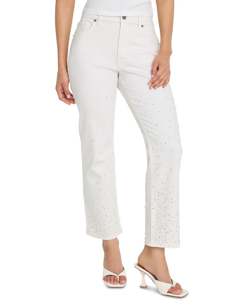 グッドアメリカン レディース ボトムス デニムパンツ アンクル ジーンズ Good American Good Icon High Rise Straight Anklembellished Jeans in White001