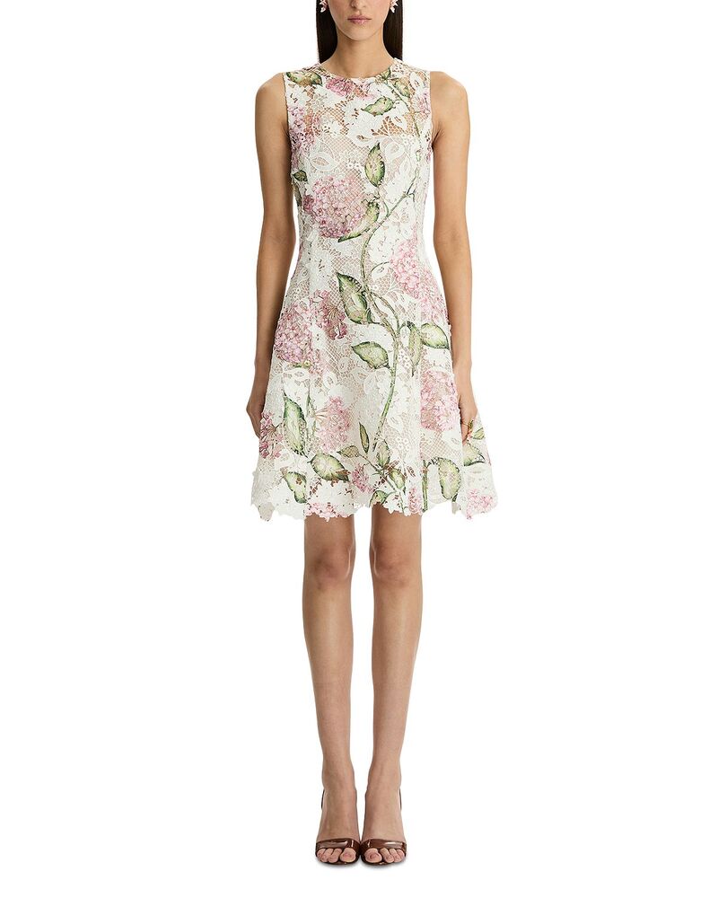 オスカー デ ラ レンタ レディース トップス ワンピース フラワー柄 メッシュ フラワー Oscar de la Renta Mesh 3D Floral Dress Pink/White ホワイト｜ReVida 店