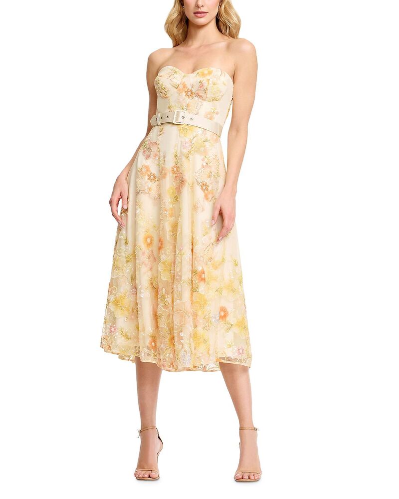 ドレスザポプレーション レディース トップス 衣装 Dress the Population Mabel Sweetheart Bustier Belted Tea Dress Ivory Multi 象牙色