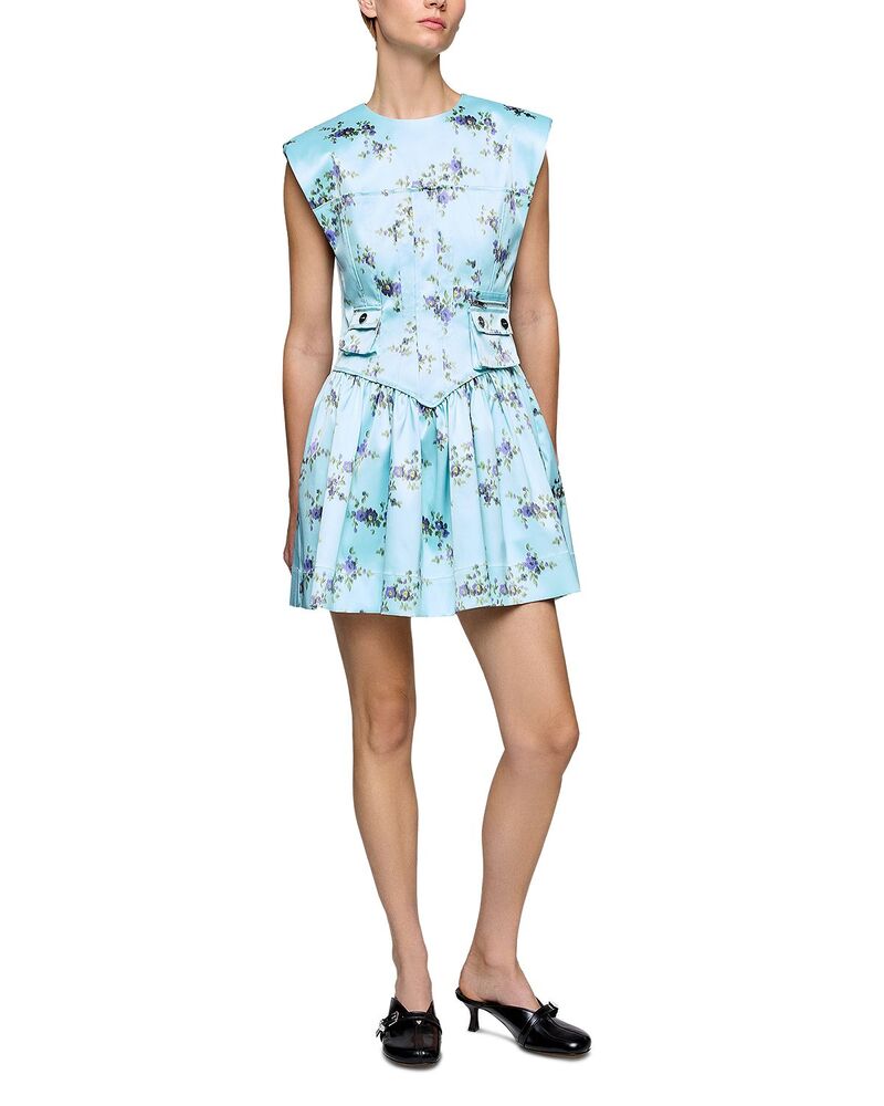 ガニー レディース トップス ワンピース プリント サテン GANNI Printed Satin Dress Iced Aqua アクア|ReVida 店