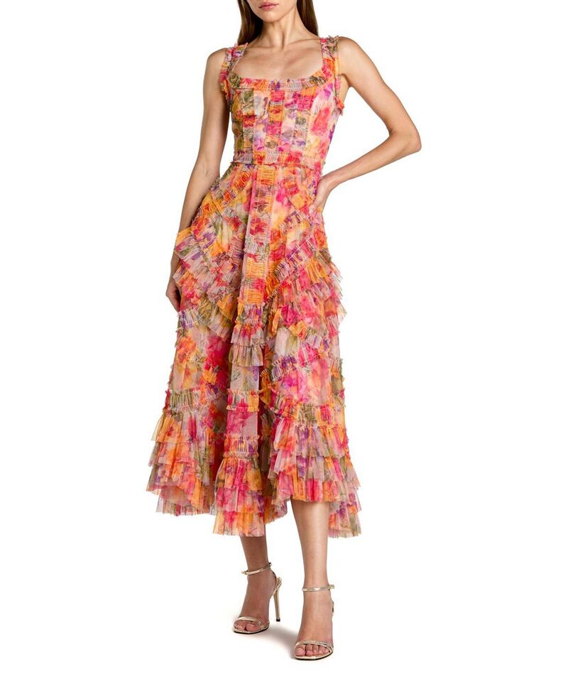 マックダガル レディース トップス ワンピース A ライン フラワー柄 フリル ミディ フラワー Mac Duggal Floral Scoop Neck A-Line Ruffle Midi Dress Multi マルチカラー