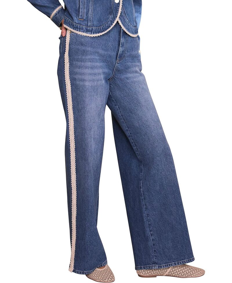 ミルトンベルベット レディース ボトムス デニムパンツ レーストリム レース ジーンズ Mint Velvet Women's Midwash Lace Trim Straight Jeans Blue ブルー
