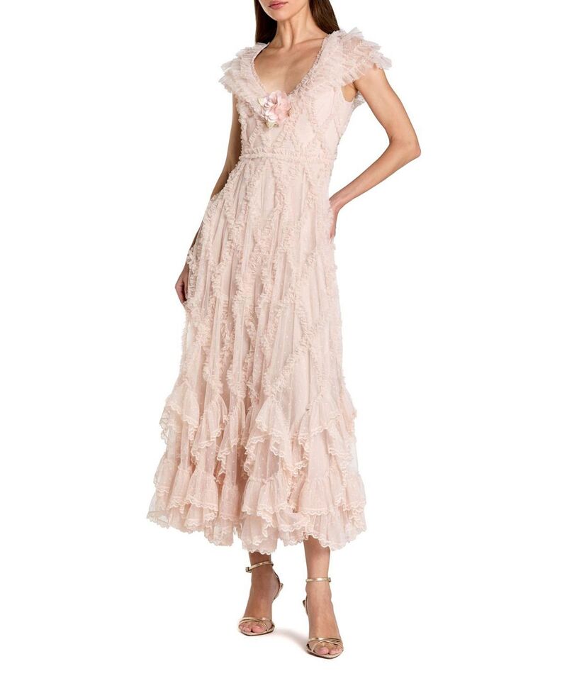 マックダガル レディース トップス ワンピース A ライン フリル ミディ キャップ Mac Duggal Micro Ruffle Cap Sleeve A-Line Midi Dress Blush ブラッシュ