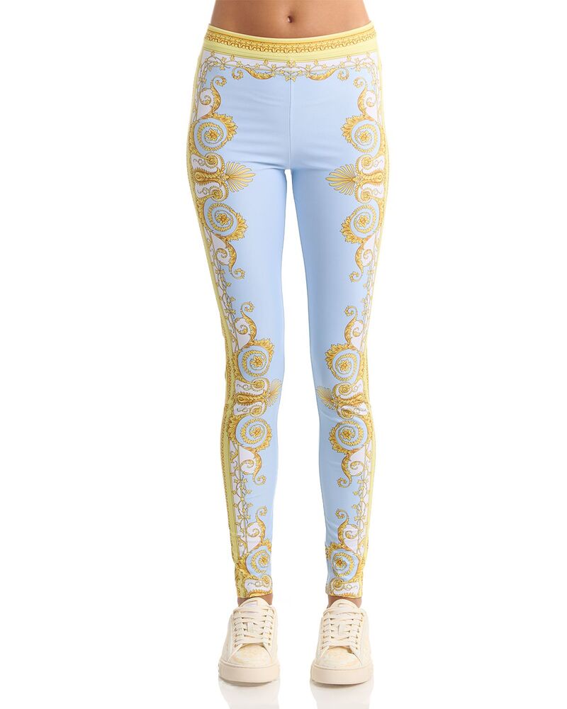 ヴェルサーチ レディース ボトムス レギンス Versace Spring Barocco Leggings Pale Yellow/Pastel Blue 青色