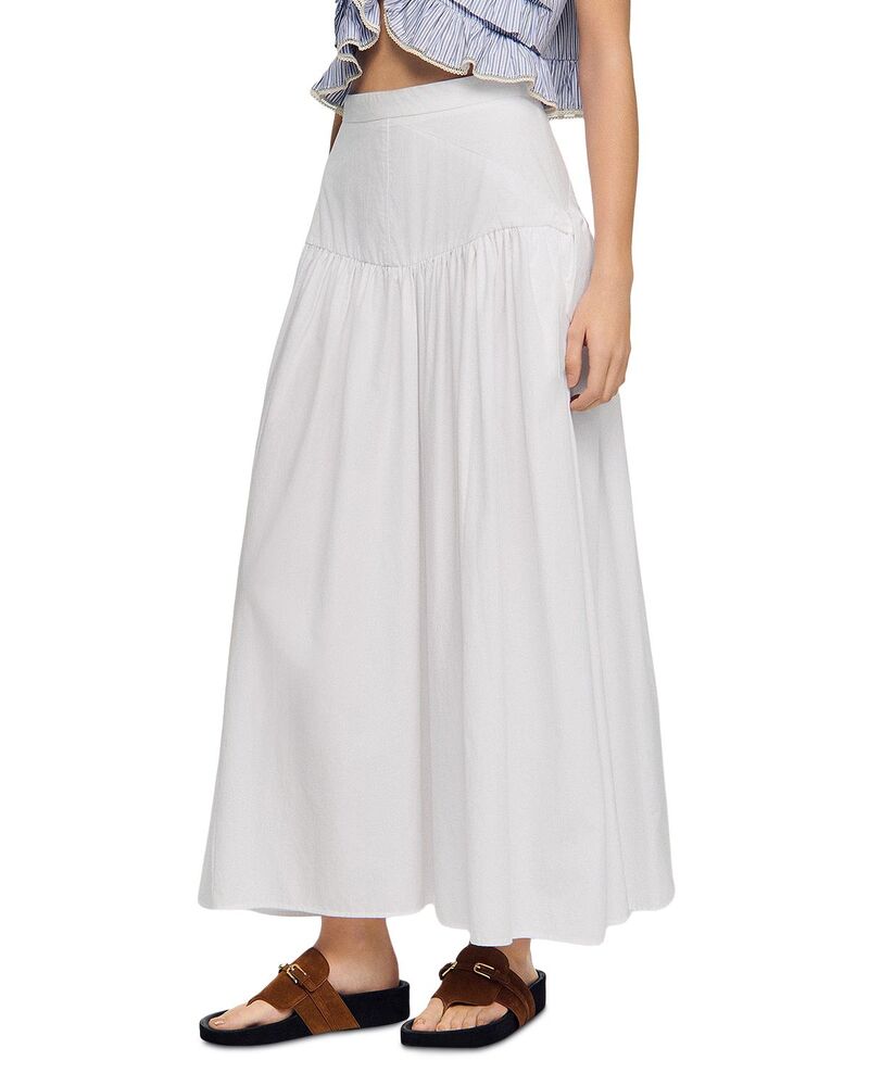 サンドロ レディース ボトムスカート マキシ Sandro Aleonor Poplin Side Tie Maxi Skirt White ホワイト