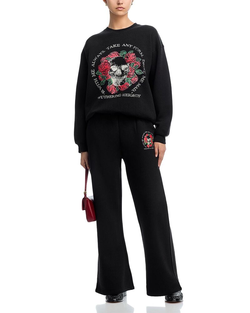アクア レディース アウター パーカー・スウェット ワイドレッグ クルーネック パンツ スウェットパンツ シャツ AQUA Rose Skull Crewneck Sweatshirt & Wide Leg Sweatpants Black ブラック