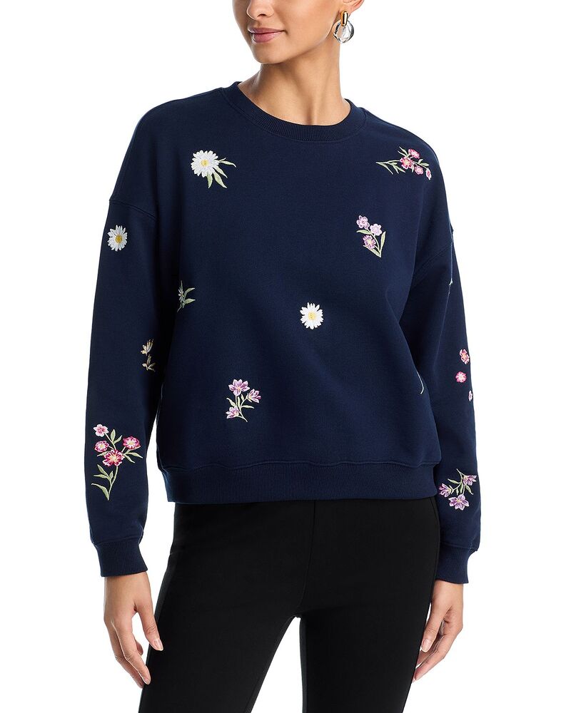 アクア レディース アウター パーカー・スウェット シャツ 刺繍 AQUA Flower Embroidered Sweatshirt - Exclusive Navy ネイビー