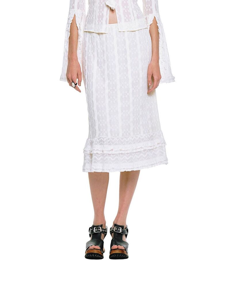 アナスイ レディース ボトムスカート フラワー柄 フリル レース フラワー Anna Sui Floral Ruffle Stretch Lace Skirt Cream クリーム