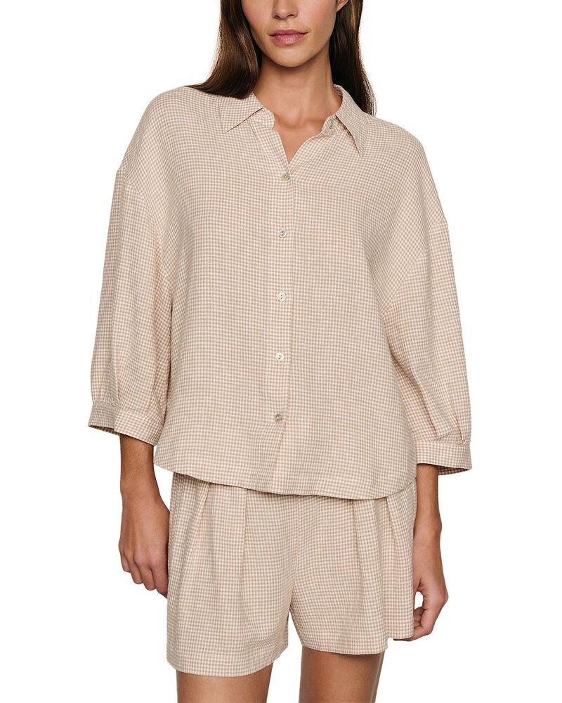 エバージェイ レディース アウター パーカー・スウェット リラックスフィット リネン Eberjey Linen Blend Relaxed Fit Pajama Top Gingham White/Warm Taupe ホワイト｜ReVida 店