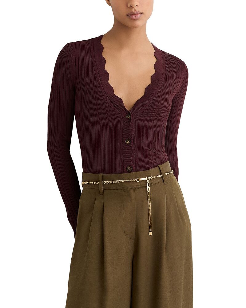 レイス レディース アウター カーディガン REISS Vinny Scallop Detail Cardigan Burgundy バーガンディ