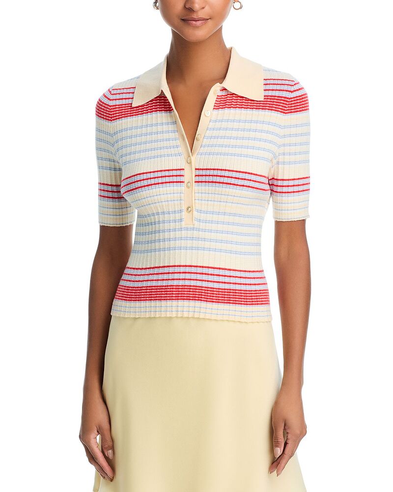 525 アメリカ レディース アウター ニット・セーター ポロシャツ 525 America Textured Stripe Polo Sweater Brigth Multi Stripe マルチカラー｜ReVida 店