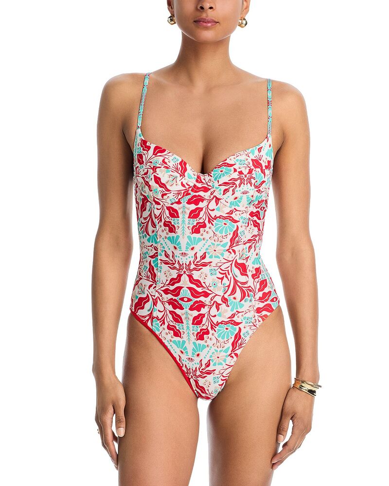 レイミー ブルック レディース 水泳着 上下仕掛ける 刷り上げる Ramy Brook Jayda Printed One Piece Swimsuit Flame Combo