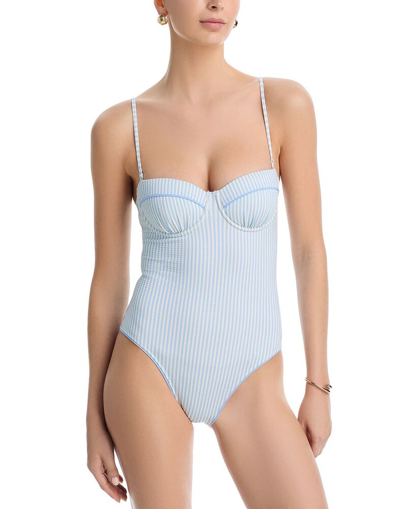 益荒男 アンド 縞模様 レディース 海水着 上下書き割り Solid \u0026 Striped The Alma One Piece Swimsuit Blue Lagoon 青碧