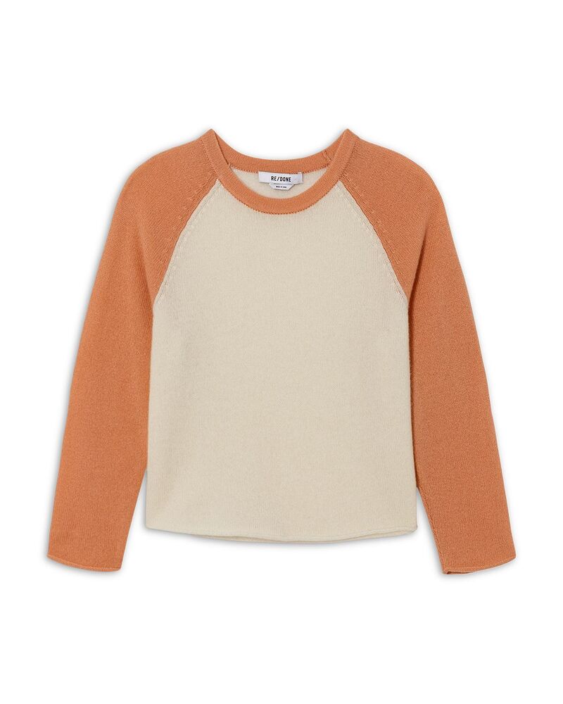 リダン レディース アウター ニット・セーター RE/DONE Shrunken Baseball Raglan Cashmere Sweater Ivory/Papaya アイボリー｜ReVida 店