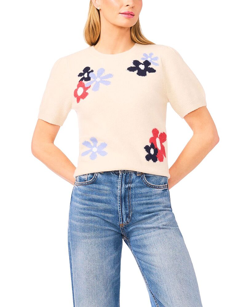 セセ レディース アウター 編み物・プルオーバー CeCe Groovy Flower Short Sleeve Pullover Sweater Birch セーター-レディースファッション-トップス