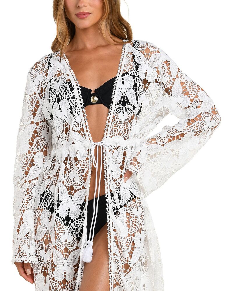 ラジャンス レディース アンダーお召しもの ナイト爵お召しもの L\u0027AGENCE Butterfly Crocheted Cover Up Robe White 白いこと