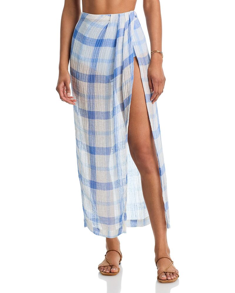 リサマリーフェマンデス レディース ボトムスカート Lisa Marie Fernandez Sarong Skirt Swim Cover-Up Blue/White Windowpane Sorrento Gauze ホワイト