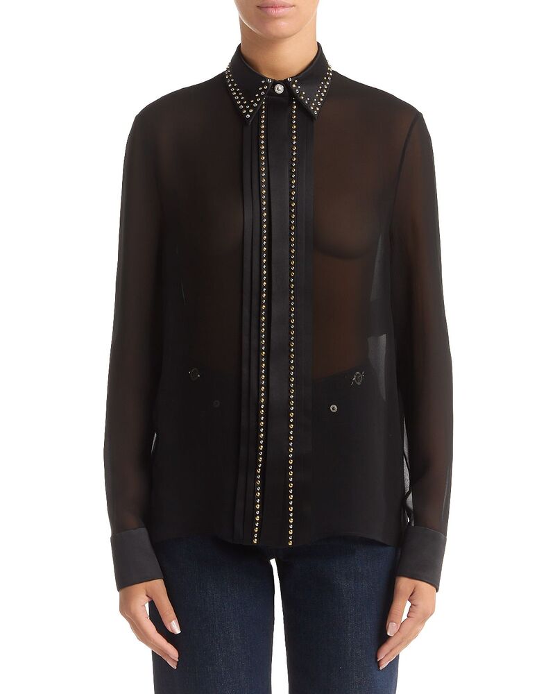 ヴェルサーチ レディース トップス プルオーバー ジョーゼット 絹地 Versace Silk Georgette Shirt Black 黒いこと