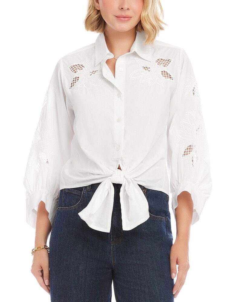 カレンケーン レディース トップス シャツ 刺繍 ブラウス Karen Kanembroidered Tie Front Blouse Off White オフホワイト