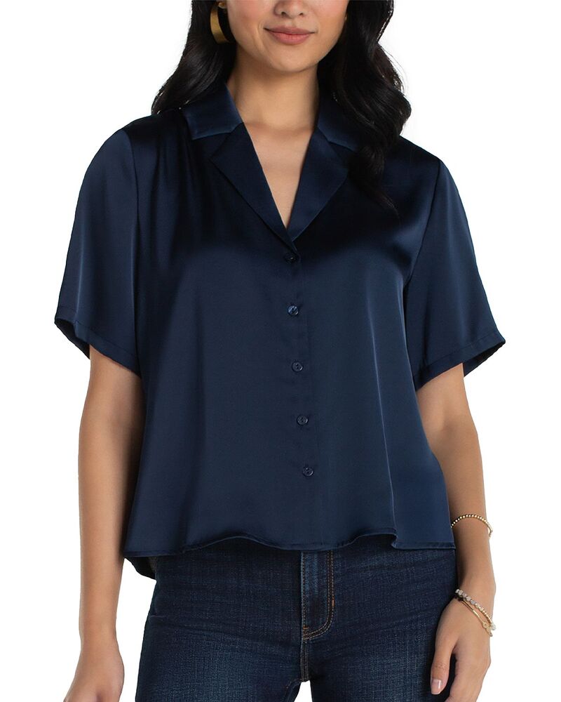 リヴァプール ロサンゼルス レディース トップス シャツ ブラウス Liverpoolos Angeles Camp Collar Blouse Dark Navy ネイビー