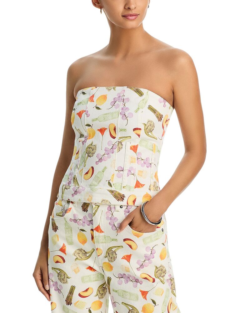 アクア レディース トップス シャツ プリント ストラップレス デニム AQUA Printedenim Strapless Top - Exclusive Fruit Print デニム