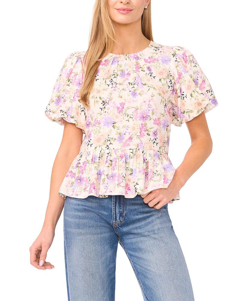 セセ レディース トップス シャツ クルーネック CeCe Puff Sleeve Shirred Crewneck Top New Ivory アイボリー
