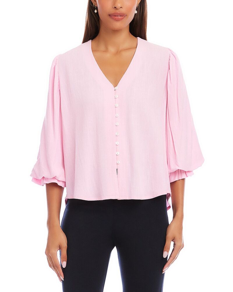 カレンケーン レディース トップス シャツ ブラウス Karen Kane Layered Sleeve Shirred Blouse Pink ピンク