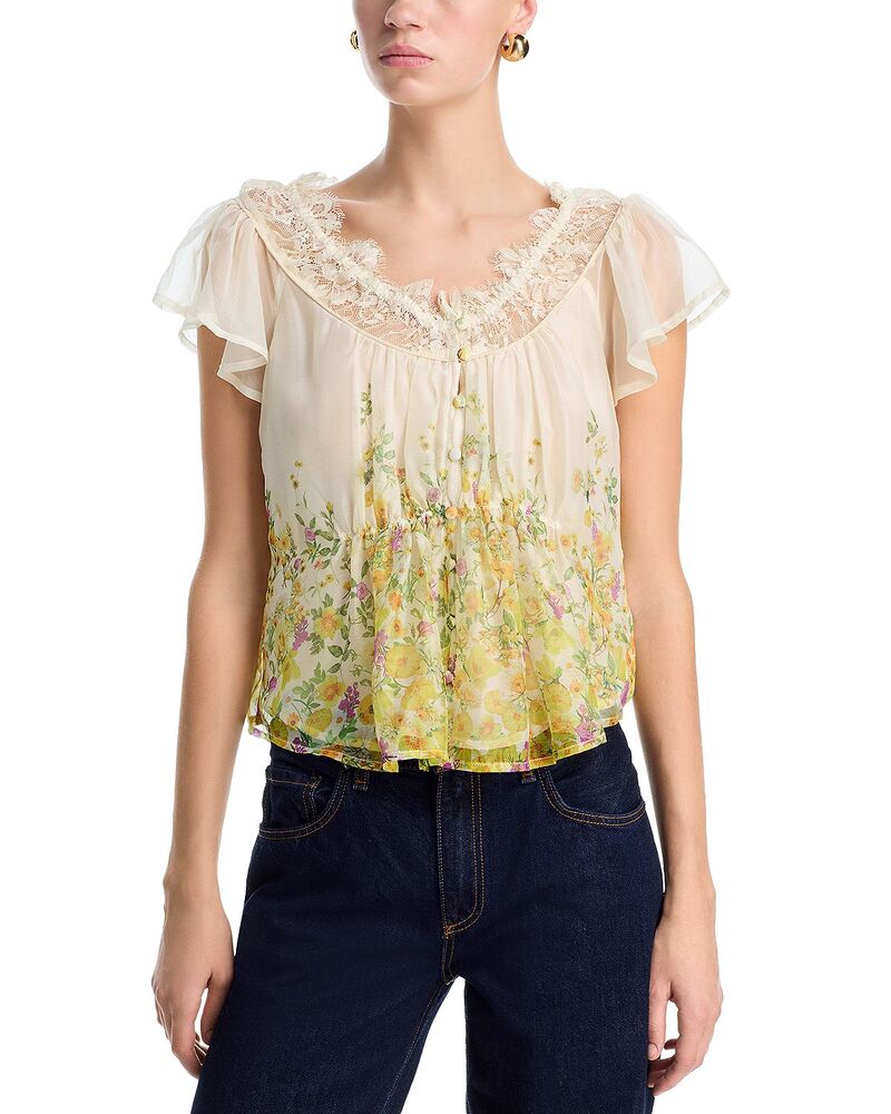 アクア レディース トップス シャツ フラワー柄 レース フラワー AQUA Placed Floralace Top - Exclusive White Floral ホワイト 14,386円