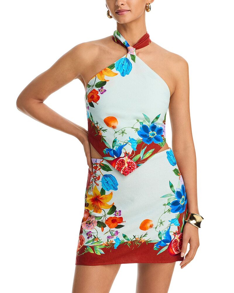 アクア レディース トップス シャツ フラワー柄 フラワー ホルター AQUA Floral Scarf Halter Top - Exclusive Blue/Brown ブルー
