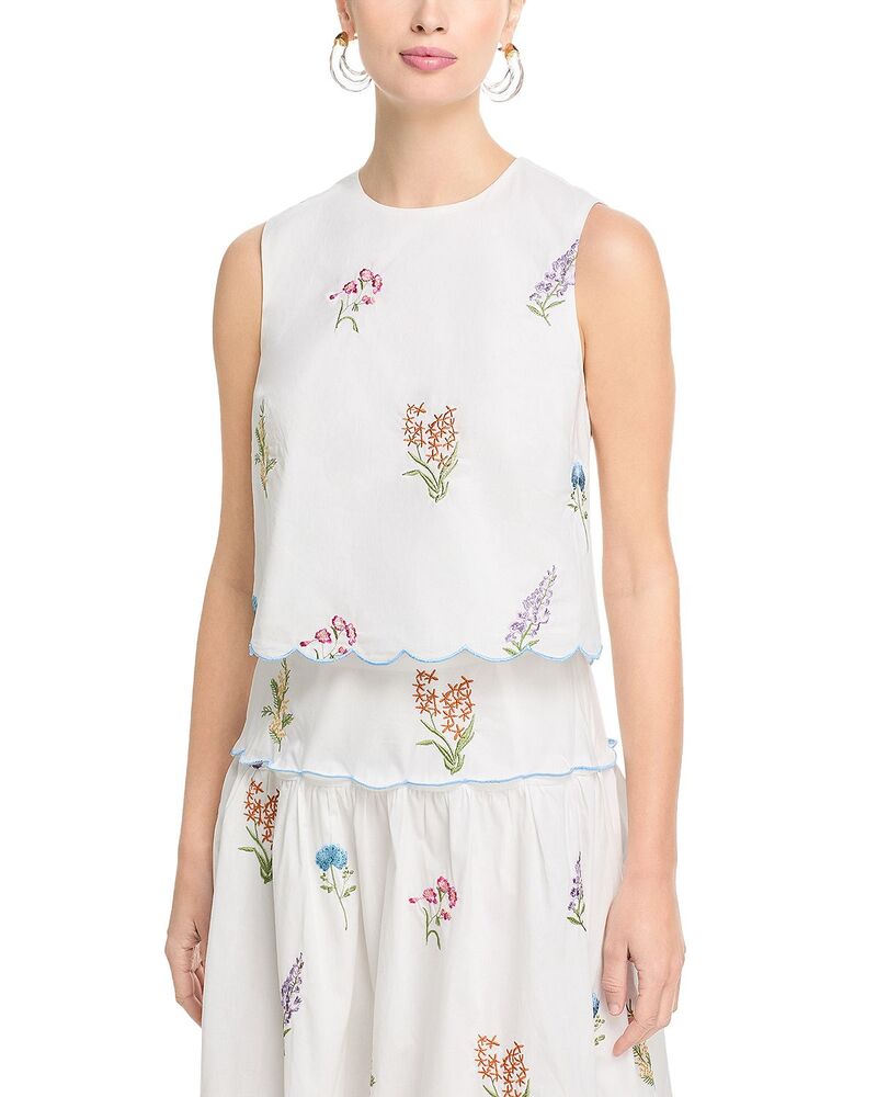 アクア レディース トップス タンクトップ 刺繍 AQUA Embroidered Scallop Tank - Exclusive White Mutli ホワイト