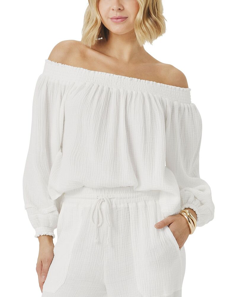 スプレンディット レディース トップス シャツ Splendid Ava Gauze Off-The-Shoulder Top White ホワイト｜ReVida 店