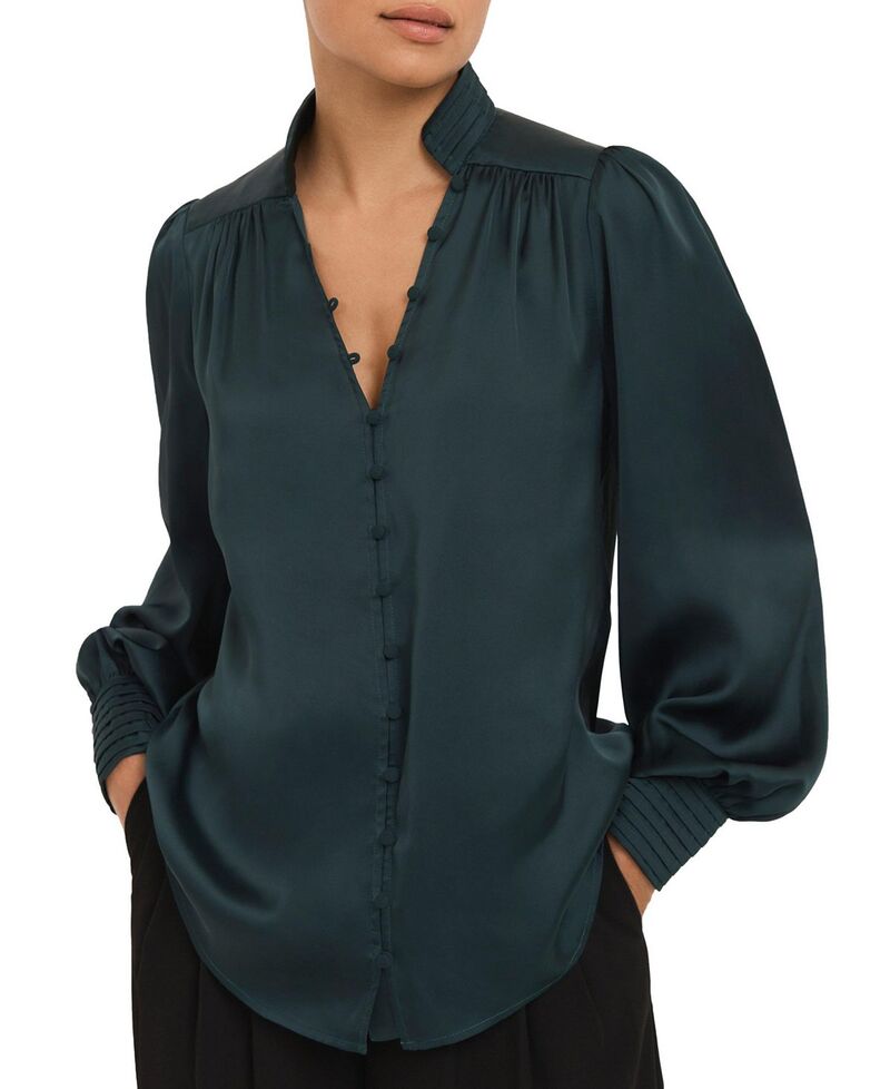 ミルトンベルベット レディース トップス シャツ サテン ブラウス Mint Velvet Women'satin Long Sleeve Blouse Green グリーン|ReVida 店