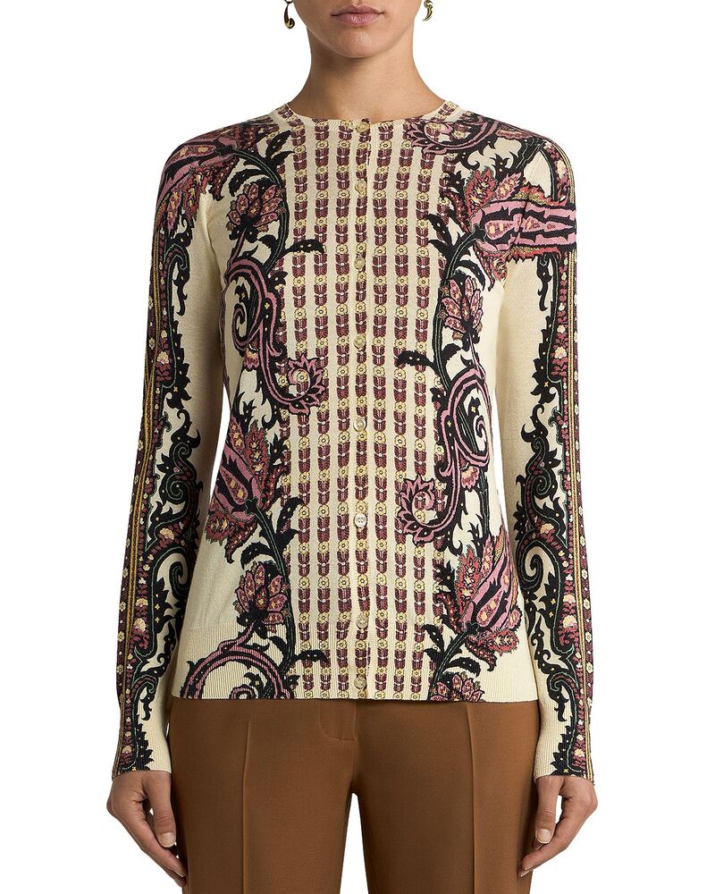 エトロ レディース アウター ジレー か細い相応う ティーシャツ Etro Slim Fit Cardigan Sweater Multi/White 白いこと