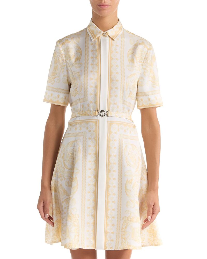 ヴェルサーチ レディース トップス 衣裳 地絹 Versace Barocco Foulard Silk Dress Washed Out Gold ゴールド