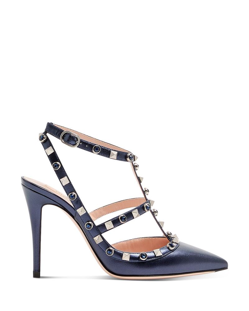 ヴァレンティノ レディース シューズ パンプス カットアウト なめし革 Valentino Garavani Women\u0027s Rockstud Embellished Cutout Leather Pumps Navy 米国海軍