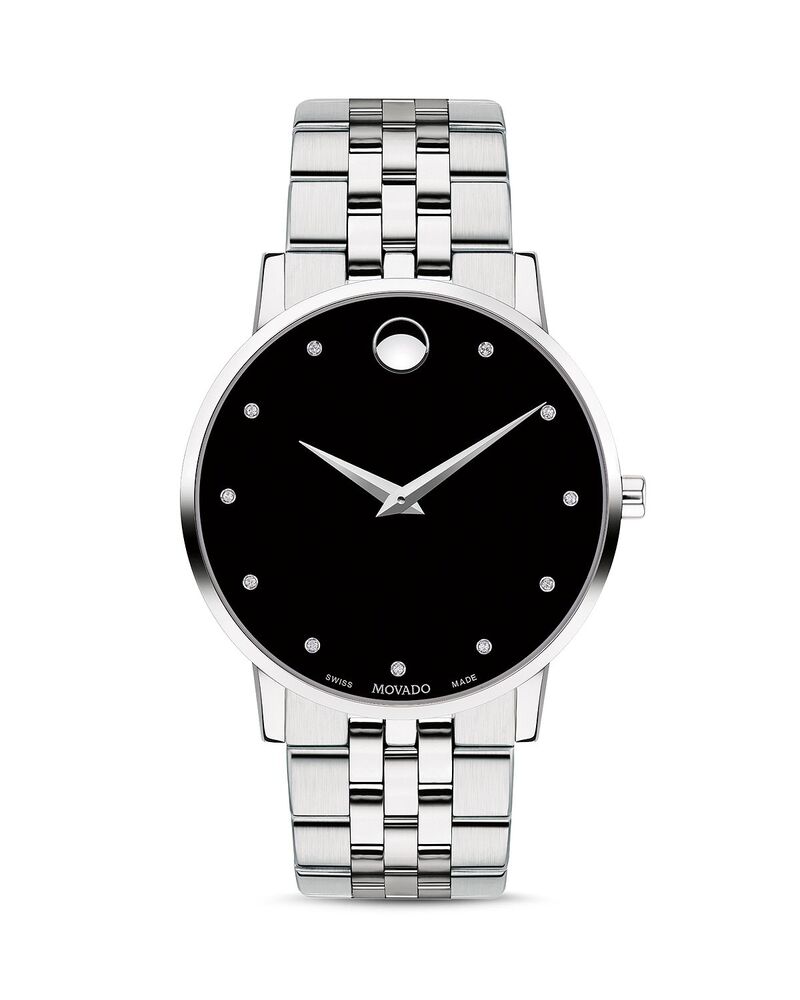 モバド レディース アクセサリー 腕時計 Movado Museum Classic Diamond-Index Watch 40mm Black/Silver ブラック