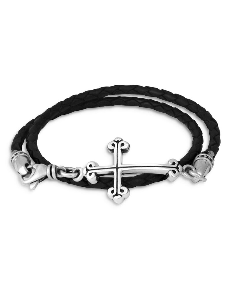 キングベイビー レディース アクセサリー ブレスレット・バングル・アンクレット レザー King Baby Studio Traditional Cross Braided Leather Double Wrap Bracelet Black/Silver ブラック