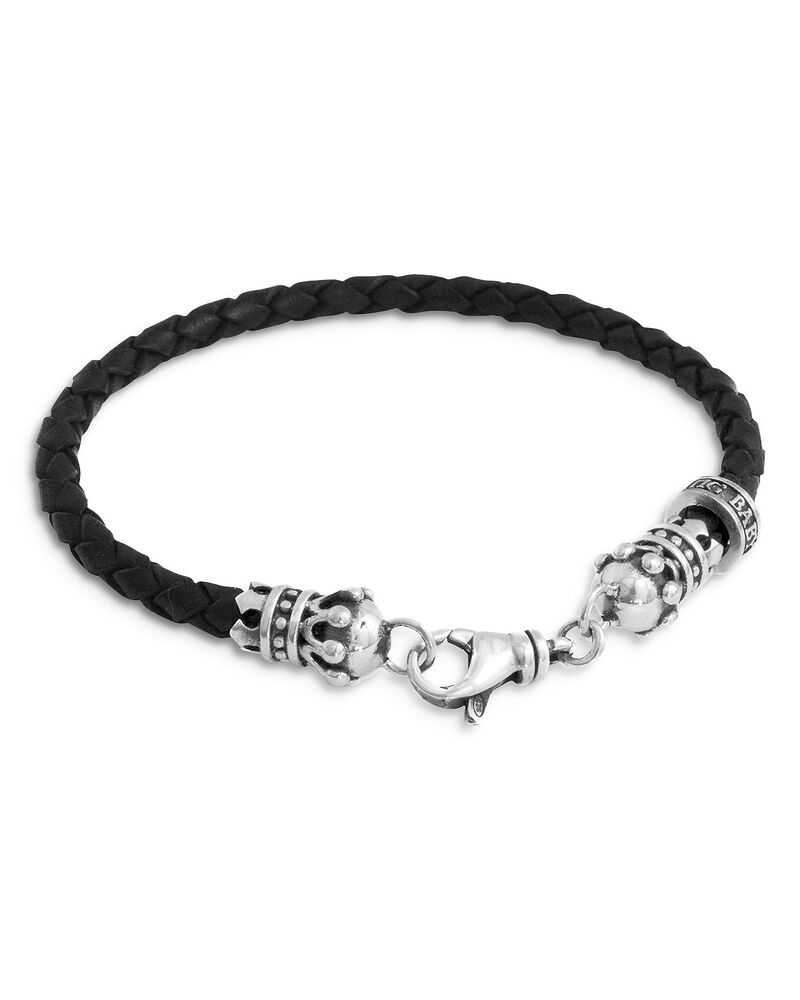 キングベイビー レディース アクセサリー ブレスレット・バングル・アンクレット レザー King Baby Studio Smalleather Braided Sterling Silver Crown Bracelet Black/Silver ブラック｜ReVida 店