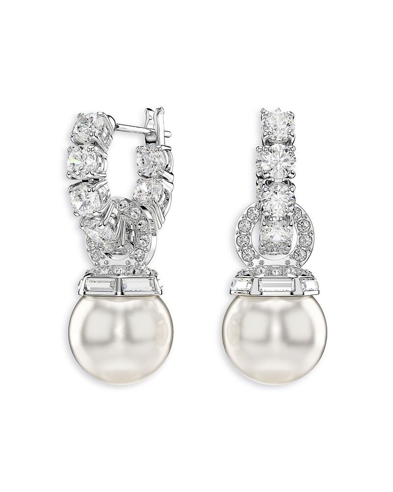 スワロフスキー レディース アクセサリー ピアス・イヤリング Swarovski Matrix Cubic Zirconia & Imitation Pearl Charm Hoop Earrings White ホワイト